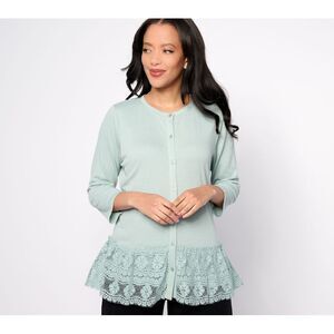 LOGO Linens by Lori Goldstein Women's Top Sweater Sz XS Sleeve Green A644348